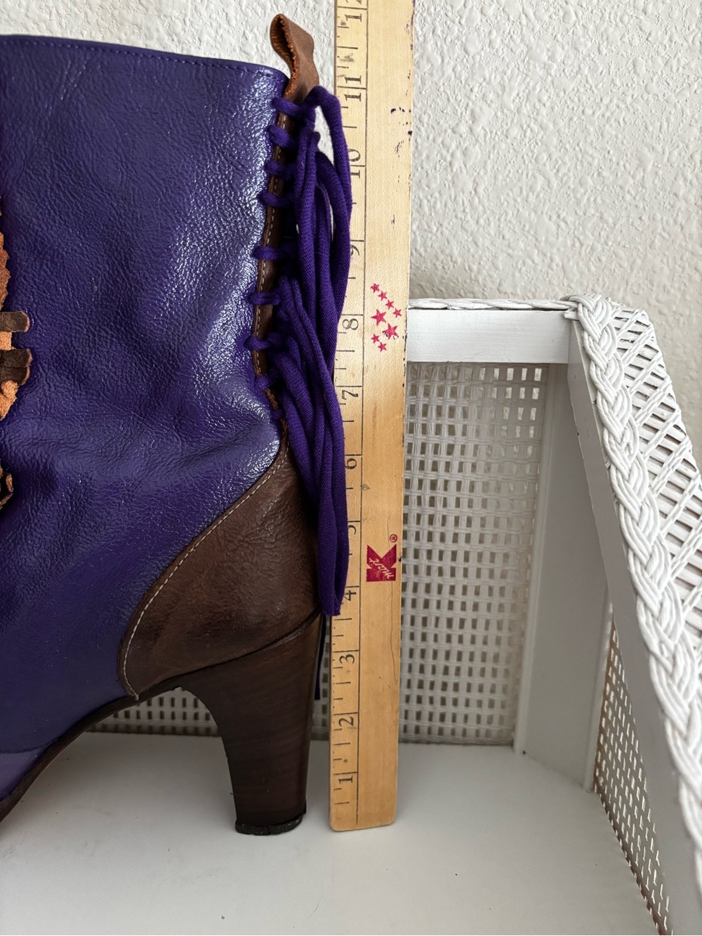 Custom FRYE Purple, Green & Brown Lace-Up Fringe Leather Boots - Picture 9 of 13